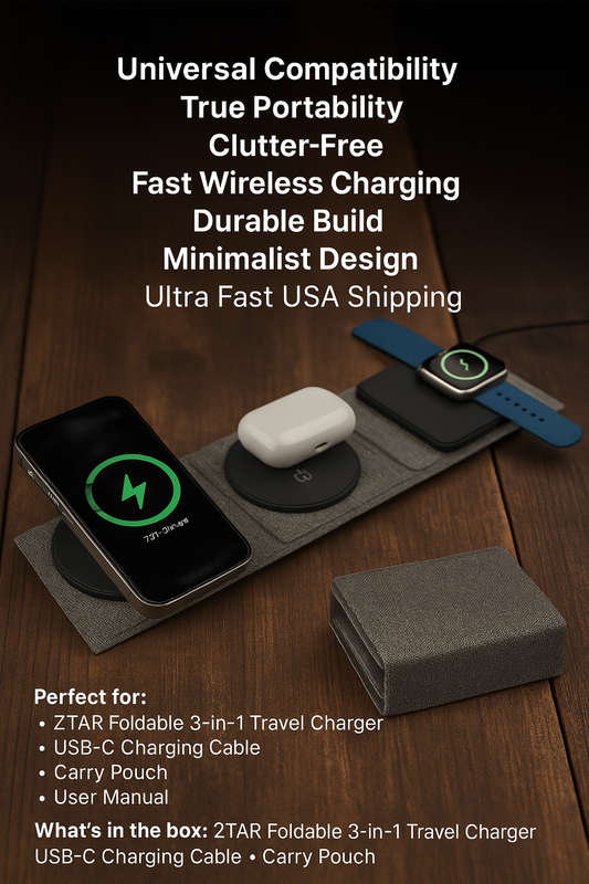 ZTAR Foldable 3-in-1 Wireless Travel Charger