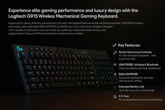 Logitech G915 Wireless Mechanical Keyboard (Renewed)